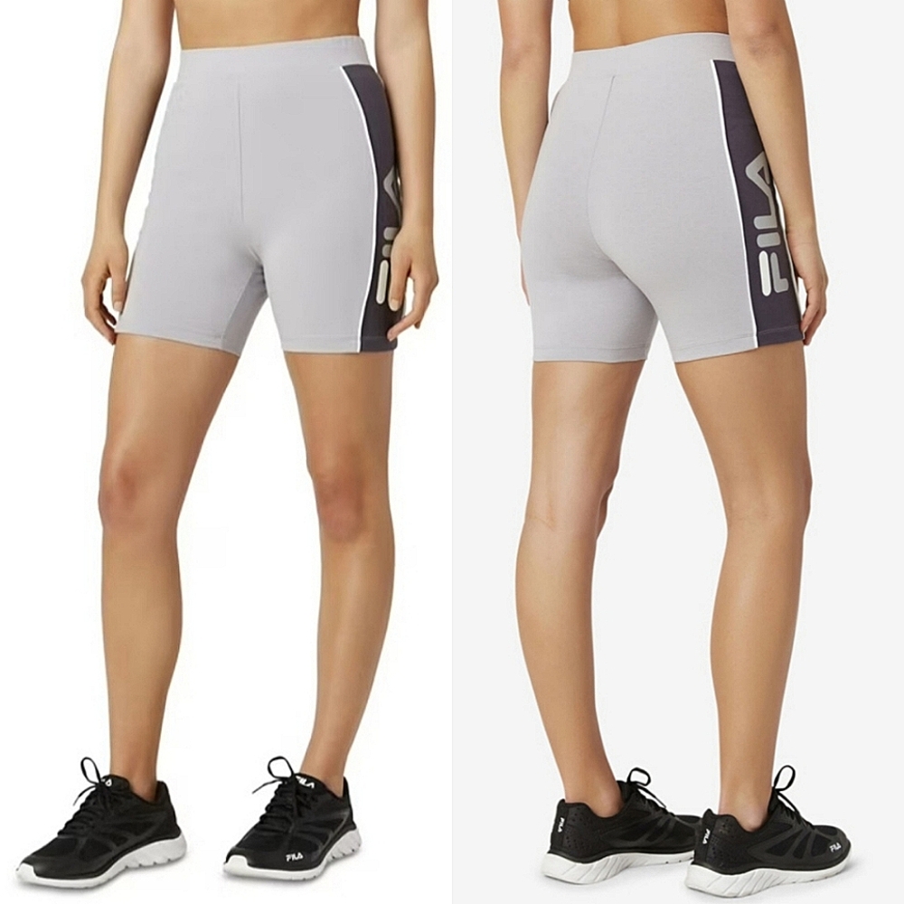 NWT Fila "Trina Bike Short" Silver Grey Logo Athletic Shorts | Women's Size M